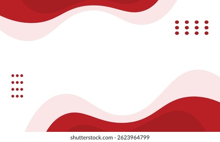 Arrière-plan minimaliste rouge et blanc avec formes ondulées abstraites et éléments en pointillés. Idéal pour les bannières, les présentations et les templates avec un design moderne et propre.