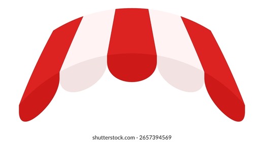 Minimal Red White Canopy Tent Illustration. Market or Storefront Sunshade with Striped Fabric Roof. Flat Vector for Cafe Stand or Outdoor Fair on White Background.