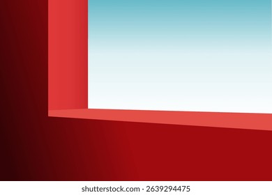 Minimal Red Window Frame at corner with Clear Sky View, vector illustration design for product background, presentation, display cosmetic mockup, podium or stage for placement product.