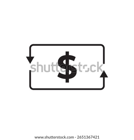 Minimal refund icon with dollar sign and arrows, perfect for ecommerce, return policies, payment reversal graphics, transaction flow, or financial app interface visuals.