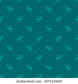 Minimal Reindeer Christmas vector seamless pattern with trees. Xmas simple rapport. Christmas green monochrome pattern. Christmas deers. Simple wrapping paper.