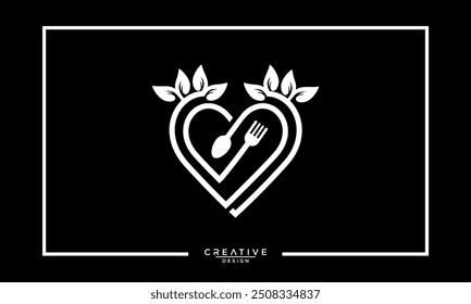 Minimal Restaurant Heart Food Logo .Love and heart food logo.