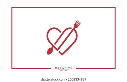 Minimal Restaurant Heart Food Logo .Love and heart food logo.