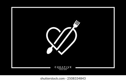 Minimal Restaurant Heart Food Logo .Love and heart food logo.