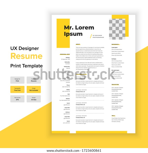 Minimal Resume Cover Letter Template Layout Stock Vector Royalty Free 1723600861