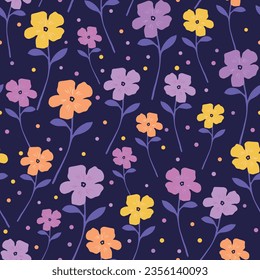 Minimal retro bold floral pattern on purple background