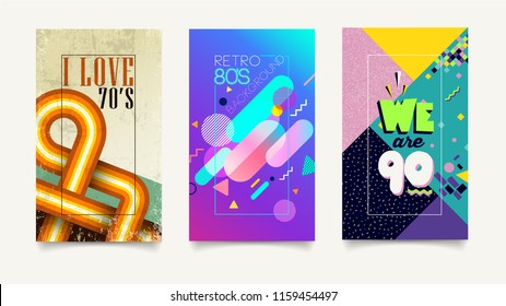 Minimal retro covers design. Colorful halftone gradients. 70s, 80s, 90s vintage poster, banner and cover template easy editable for postcard. Trendy colorful background.