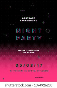 Minimal retro futurism style night party cover design with halftone dots pattern and geometric shapes. Eps10 vector illustration