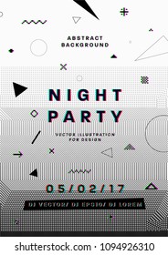 Minimal retro futurism style night party cover design with halftone dots pattern and geometric shapes. Eps10 vector illustration