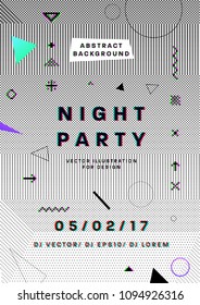 Minimal retro futurism style night party cover design with halftone dots pattern and geometric shapes. Eps10 vector illustration