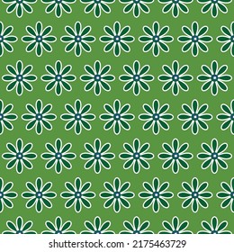 Minimal Retro Geometric Style Daisy Flowers Seamless Trendy Pattern Chic Fashion Colors Perfect for Allover Fabric Print Bright Green Background