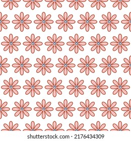 Minimal Retro Geometric Style Daisy Flowers Seamless Trendy Pattern Chic Fashion Colors Perfect for Allover Fabric Print Isolated White Background Pastel Pink Tones