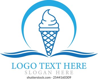 Minimal retro vintage style ice cream cone logo icon design with line art vector.