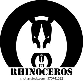 Minimal rhino negative space logotype with inscription. Vector illustration.