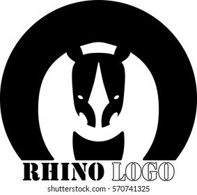 Minimal rhino negative space logotype with inscription. Vector illustration.