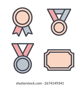 Conjunto de Vector de cinta y placa mínimo: medallas y etiquetas de contorno pastel