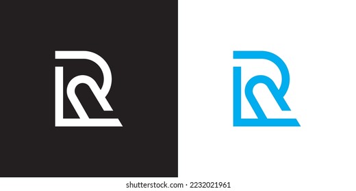 Minimal RL logo. Icon of a LR letter on a luxury background. Logo idea based on the RL monogram initials. Professional variety letter symbol and LR logo on black and blue background.