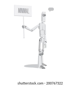 Minimal robot is holding a placard
