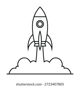 Icono mínimo de la línea de lanzamiento de cohetes que representa el crecimiento, la innovación, el éxito y el impulso empresarial de la empresa, perfecto para la marca, los App, los Sitios web y las imágenes de marketing modernas.