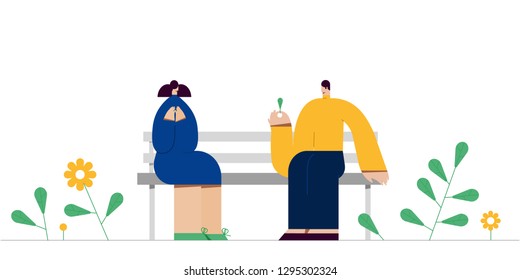 Minimal romantic template. Conversation of lovers. Flat design style vector graphic illustration 