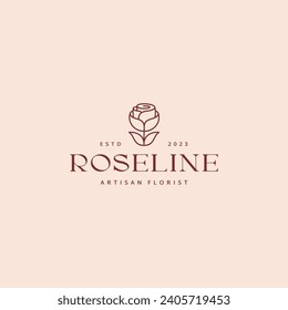 Minimales Logo-Design für Rosenblumen mit Monoline-Stil