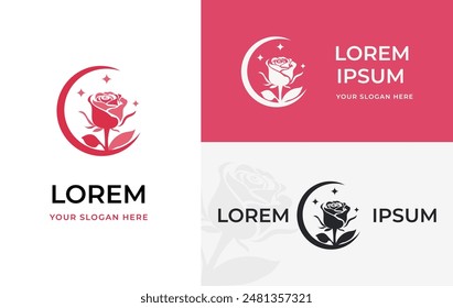 Minimal Rose flower logo design template 