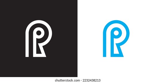 Minimal RP logo. Icon of a PR letter on a luxury background. Logo idea based on the RP monogram initials. Professional variety letter symbol and PR logo on black and blue background.