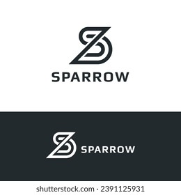 Minimal S letter and Sparrow logo template, sparrow vector logo