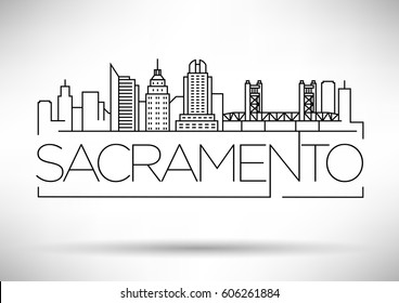 Minimal Sacramento Linear City Skyline with Typographic Design