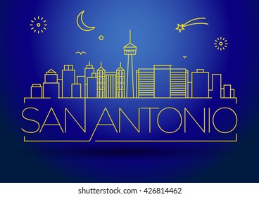 Minimal San Antonio City Linear Skyline with Typographic Design