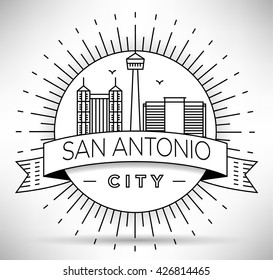 Minimal San Antonio City Linear Skyline with Typographic Design