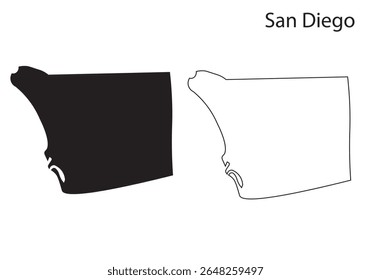 Minimal San Diego map silhouette vector. Simple black outline of USA city, perfect for infographics, prints, web and graphic design use.