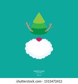 minimal Santa Clause face Christmas Tree Beard Vector Illustrate Minimal design Christmas for web post card billboards book gift billboard color background.