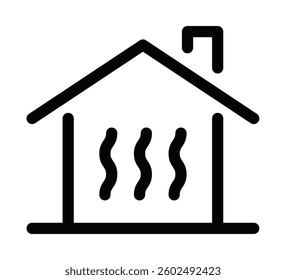 Minimal sauna building with steam lines. Editable stroke.