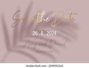 Minimal save the date invitation design with fern shadow overlay