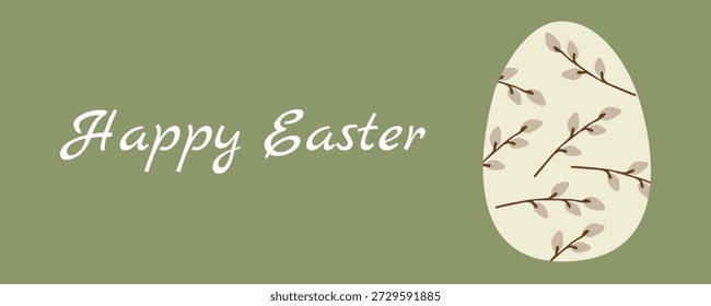 Tarjeta de Pascua escandinava mínima con huevo decorativo y Elementos florales, estilo nórdico de la primavera