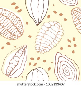 Minimal Scandinavian seamless pattern with cocoa fruits for café design