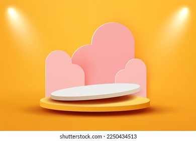 Minimal scene with 3d podium. yellow and white colors scene. Trendy 3d podium for promotion, cosmetic product show. 3d vector illustration