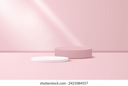 Minimal scene 3D realistic background. pink and white podium with light effect