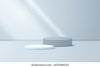 Minimal scene 3D realistic background. blue and white podium with light effect