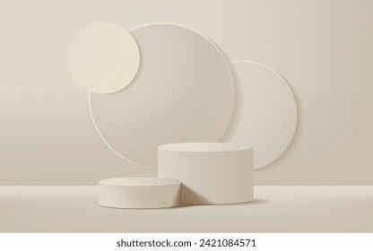 Escena mínima 3D de fondo realista. podio beige con decoración de círculo abstracto