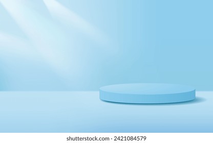 Escena mínima 3D de fondo realista. podio azul con efecto claro