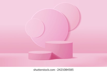 Minimal scene 3D realistic background. Pink podium with abstract circle decoration
