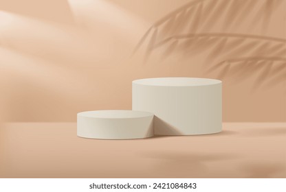 Minimal scene 3D realistic background. white podium with plant shadow and light effect