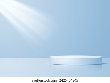 Minimal scene 3D realistic background. Blue podium with light effect