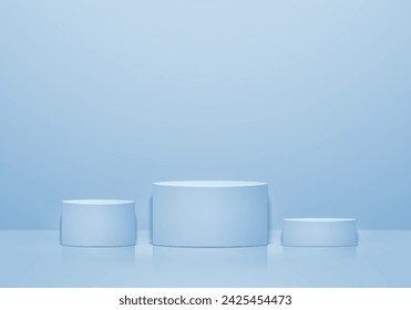 Escena mínima 3D fondo realista. Podio azul con efecto de luz