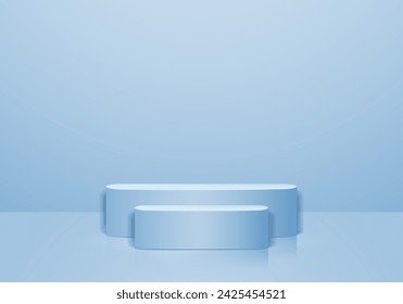 Escena mínima 3D fondo realista. Podio azul con efecto de luz