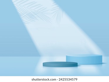 Minimal scene 3D realistic background. Blue podium with light effect