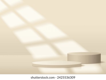 Minimal scene 3D realistic background. Beige podium with light effect