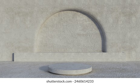 Minimal Scene with empty scene with geometric shapes, platform and stairs 3d rendering white wall